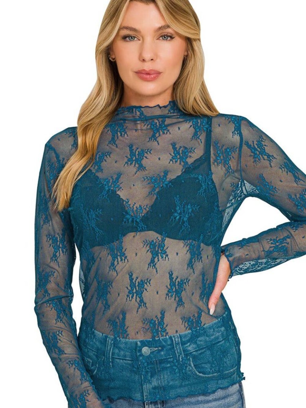 Zenana Teal 🆕️ Lace Layering Top - Picture 4 of 9